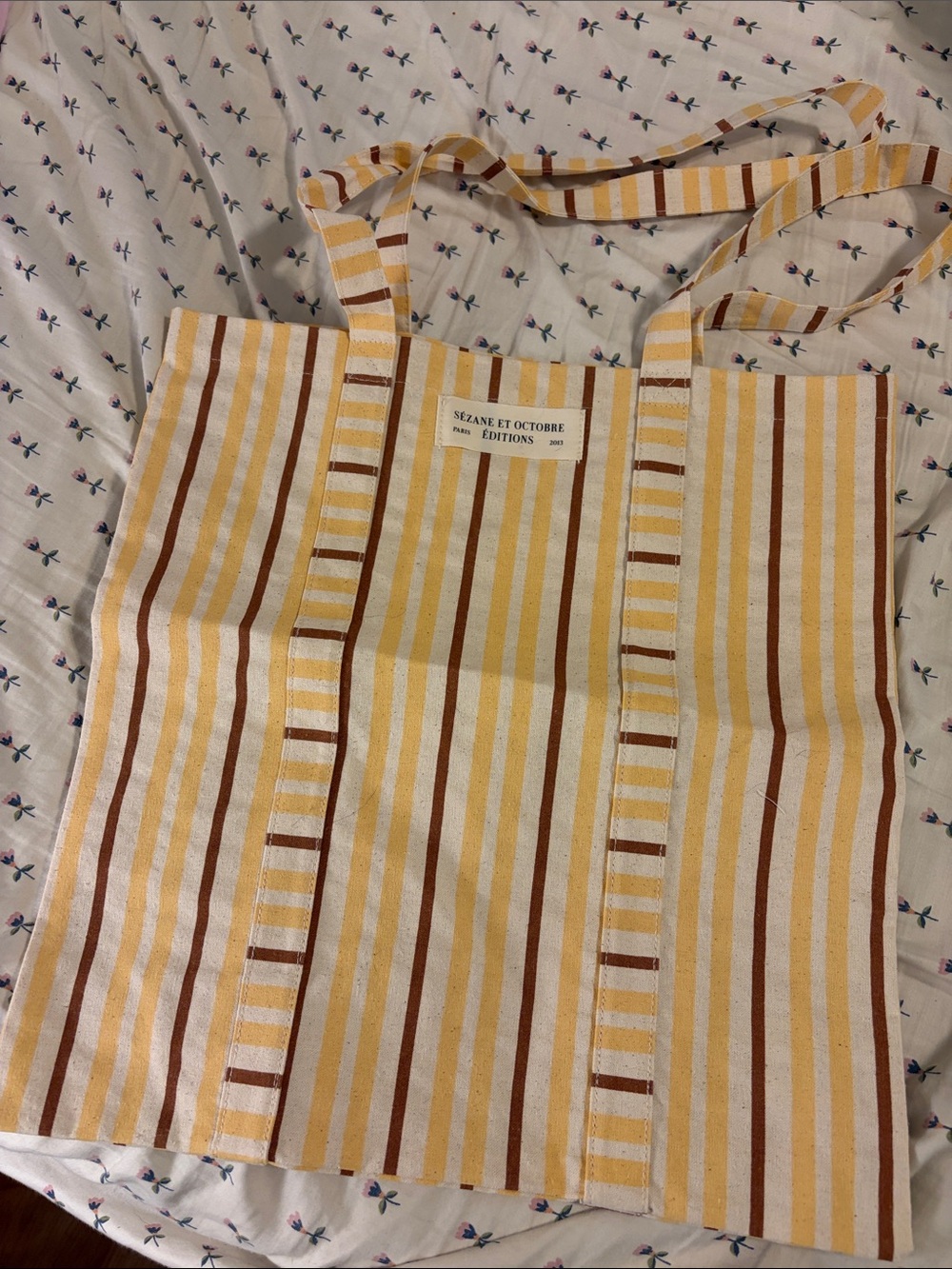 Sézane Striped Canvas Tote with Yellow & Brown Stripes
